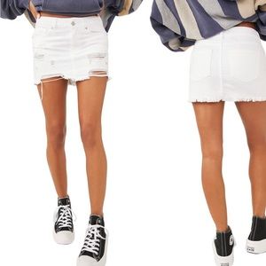 Free People Out of Ordinary Denim Mini Skirt White Distressed NWT Sz 10 MSRP $68
